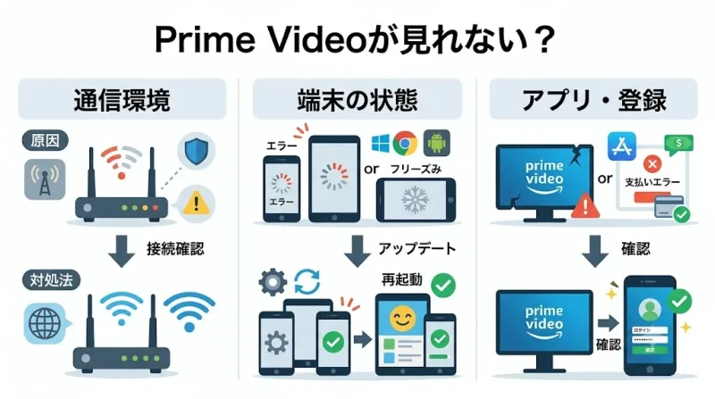 amazon プライムビデオ Amazonプライムビデオが見れない原因と対処法