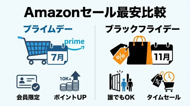 amazon セール Amazonセールで一番安いのはどれ？プライムデーとブラックフライデーの比較